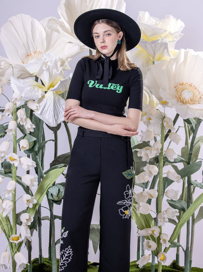 Embroidery Flower Wide-LEG NICHI PANTS