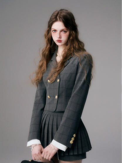 British College Style Short Jacket &amp; Pleated Skirt Pants