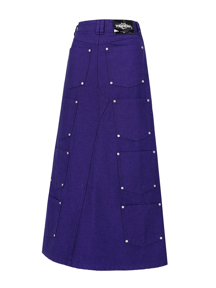 Multi-Pocket A-Line Denim Skirt