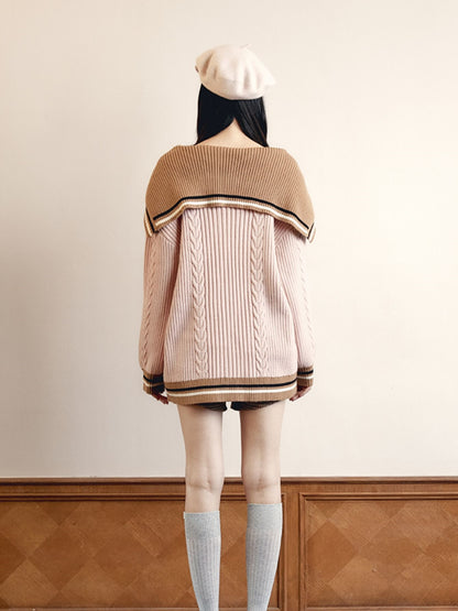 Contraste Stripe Navy Collar Treen Cardigan