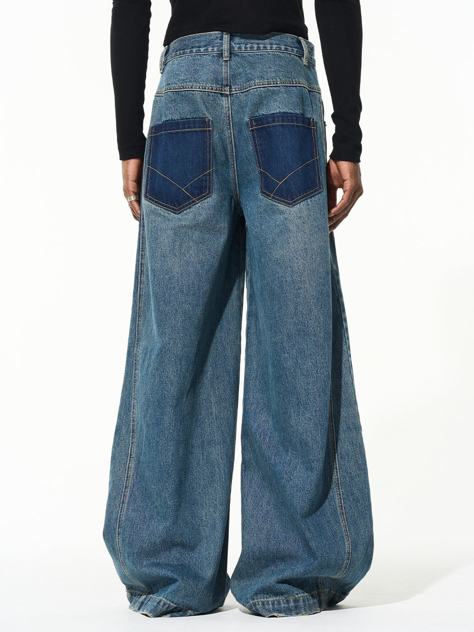 Washed Distressed Baggy Wide-Leg Jeans