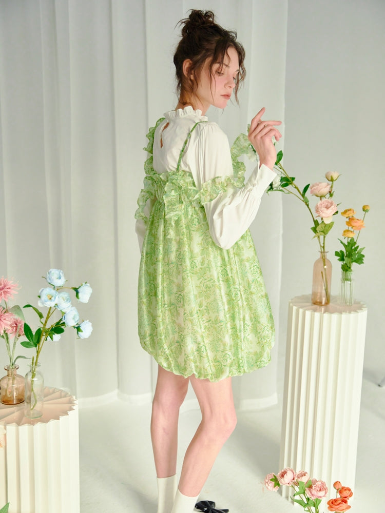 Green Floral Suspender Dress