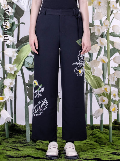 Embroidery Flower Wide-LEG NICHI PANTS