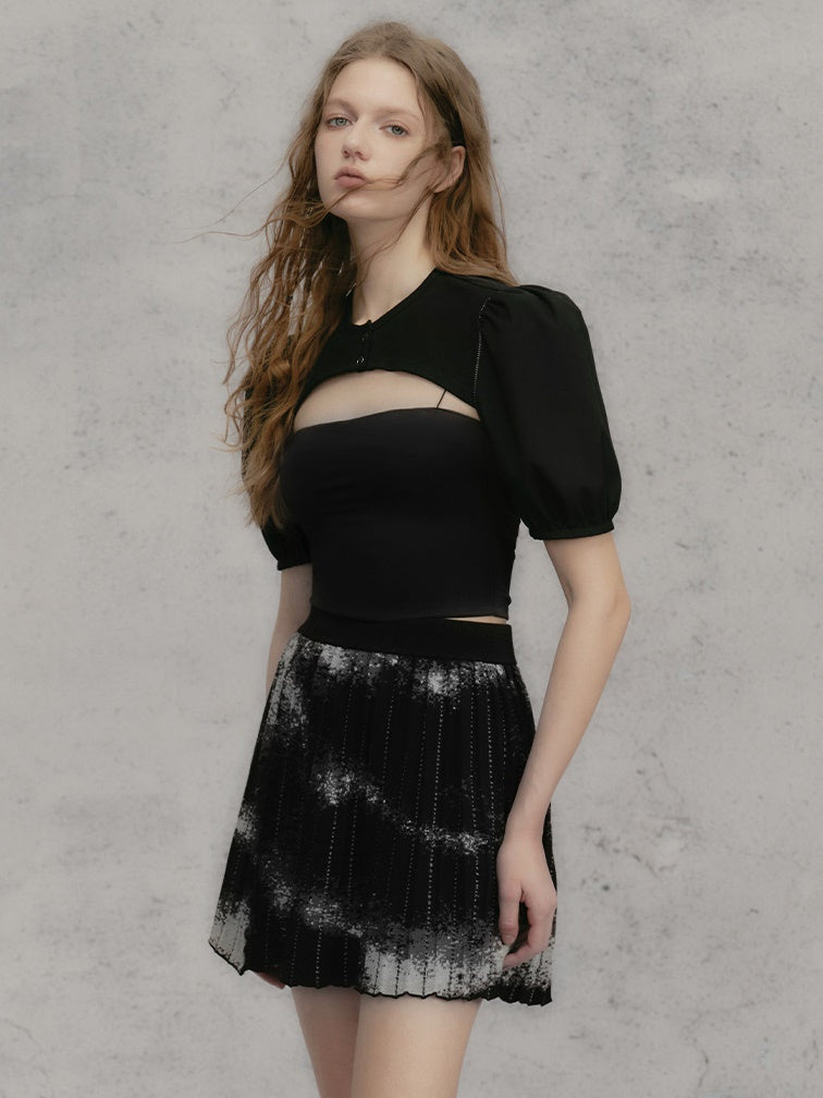 Jacquard Knitted Vest ＆ Pleated Skirt