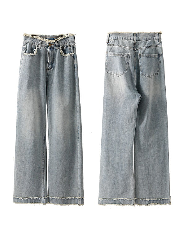 Raw Edge Design Loose Wide-leg Jeans