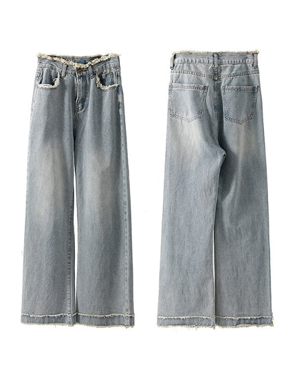 Raw Edge Design Loose Wide-Leg Jeans