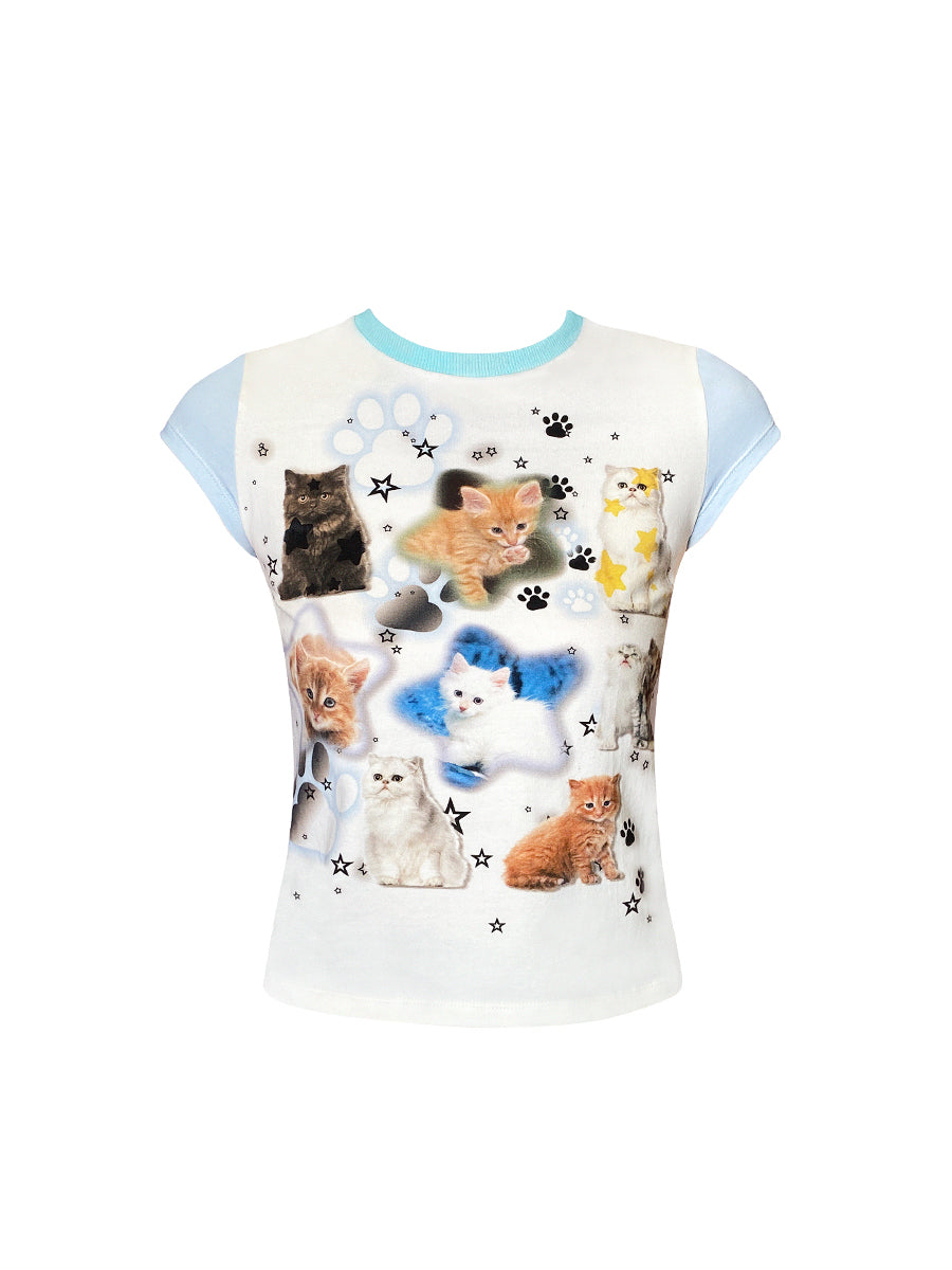 Casual Nichi Animal Cats Cropped T-Shirt