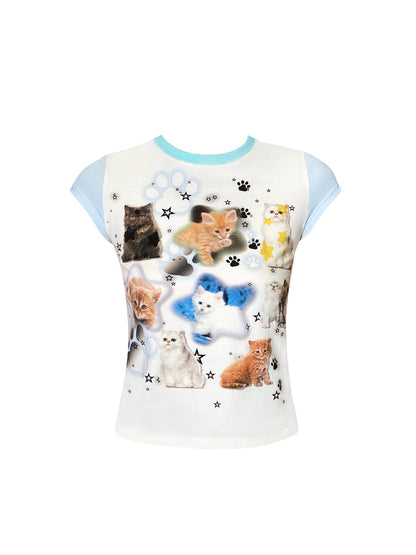 Casual Nichi Animal Cats Cropped T-shirt