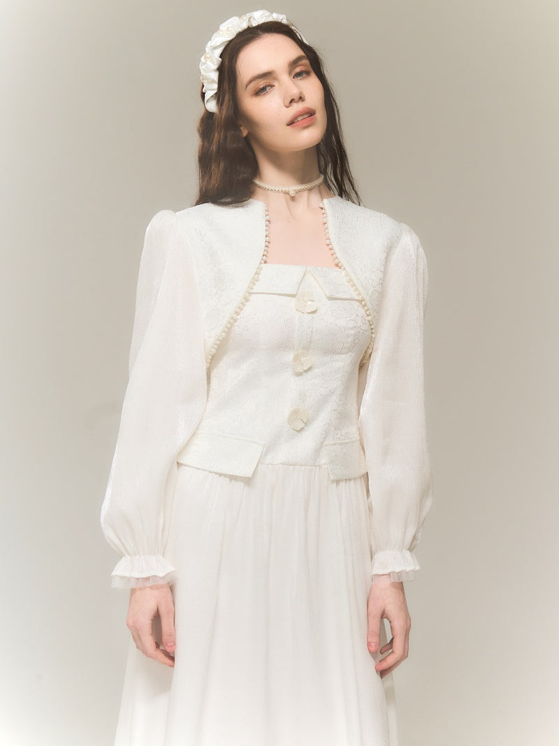 Three-dimensional Jacquard Puff Sleeve Bolero