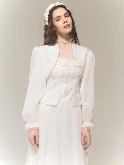 THREE-DIMENSIONAL JACQUARD PUFF SLEEVE BOLERO