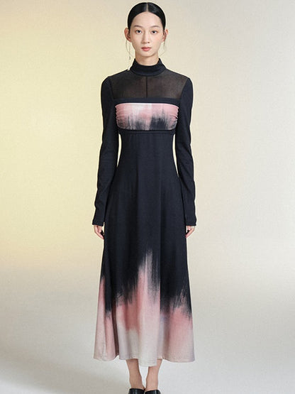 Printed Turtleneck Slightly Revealing Dress