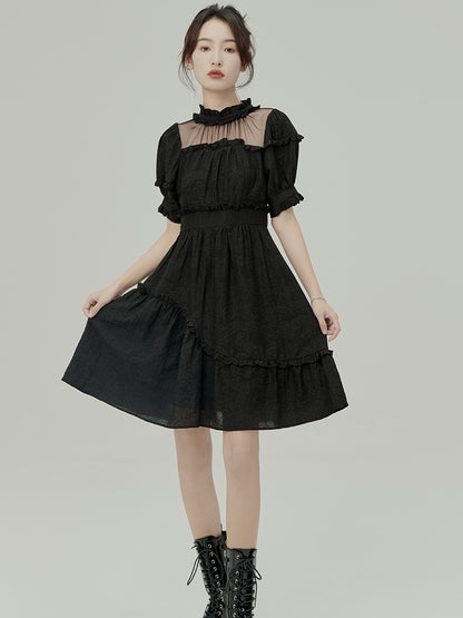 JACQUARD BLACK BOW asymmetric Dress