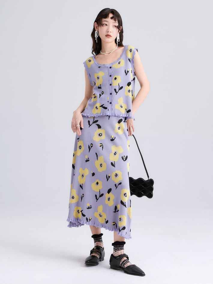 Flower Woolen JACQUARD A-TYPE SKIRT