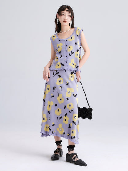 Flower Woolen Jacquard A-type Skirt