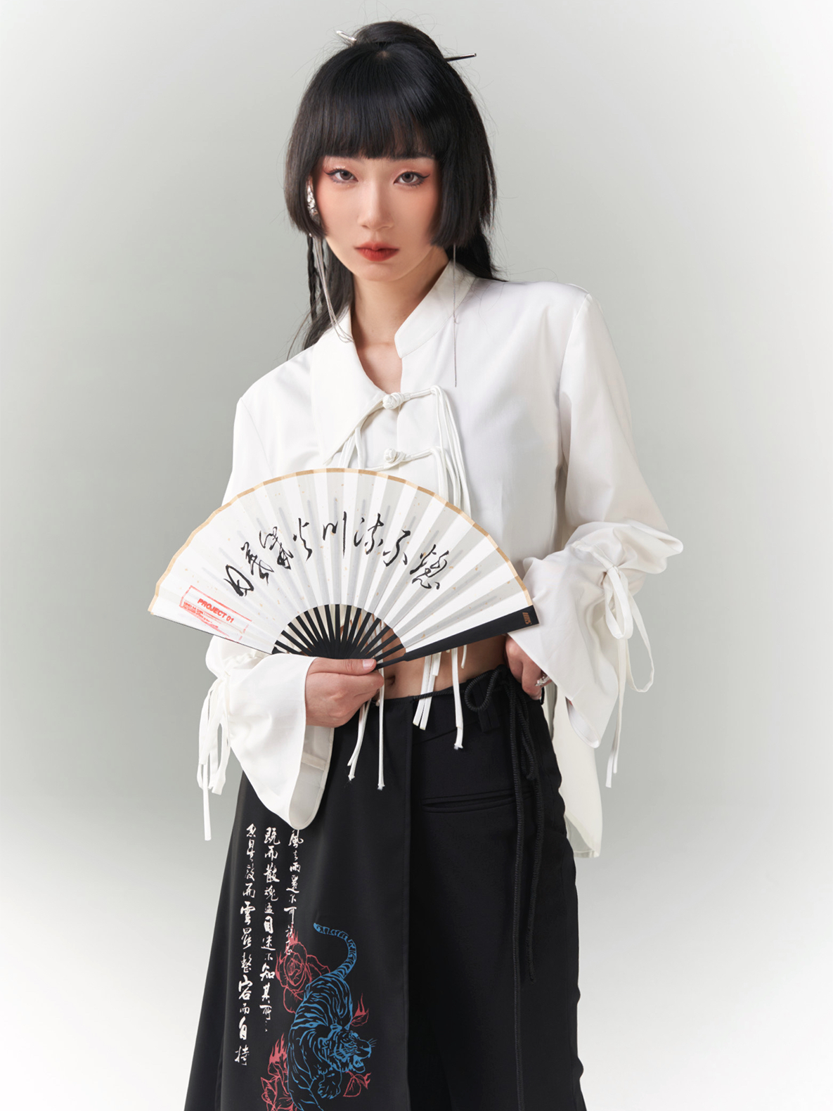 Chinese Style Asymmetric Fringed Button Shirt