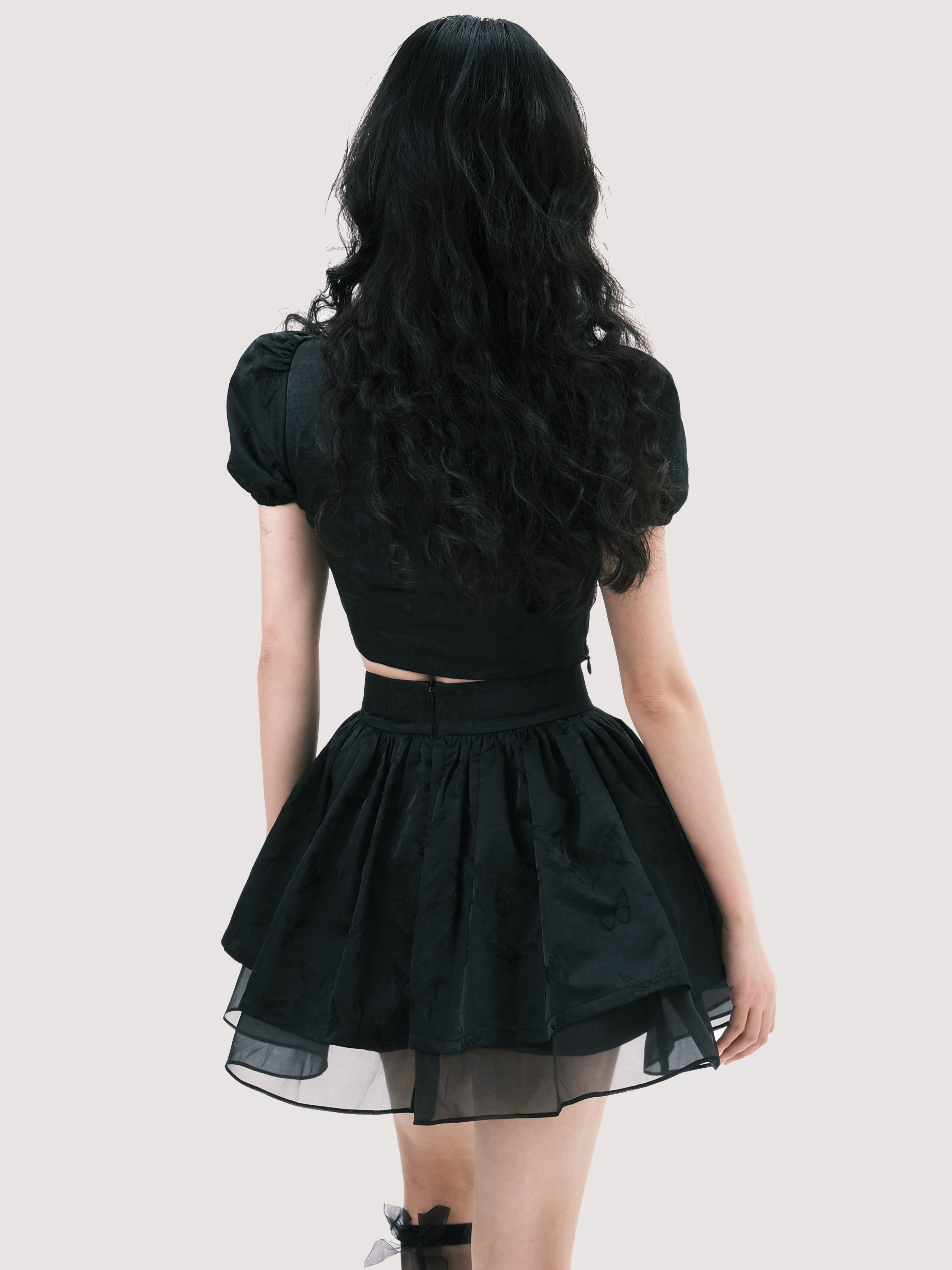 New Chinese Puff Sleeve Top & Skirt