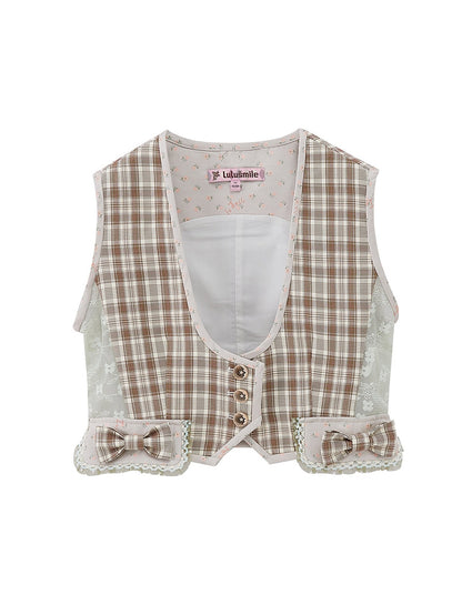 Bow-knot Plaid Stitching Vest