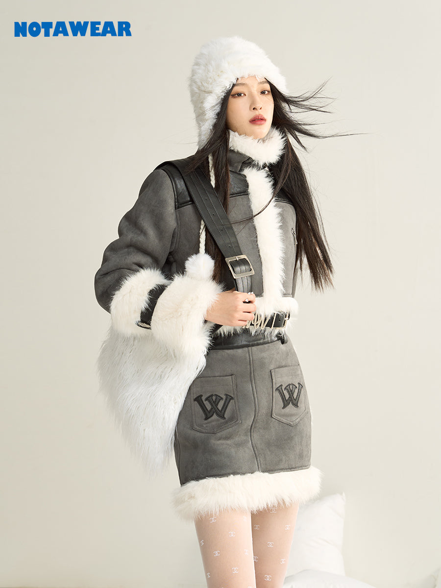 Leather Strap Adjustable Fur Bag