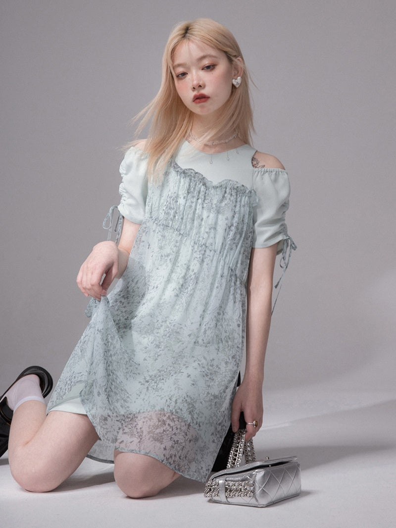 Cut Shoulder Floral Short Dress – ARCANA ARCHIVE