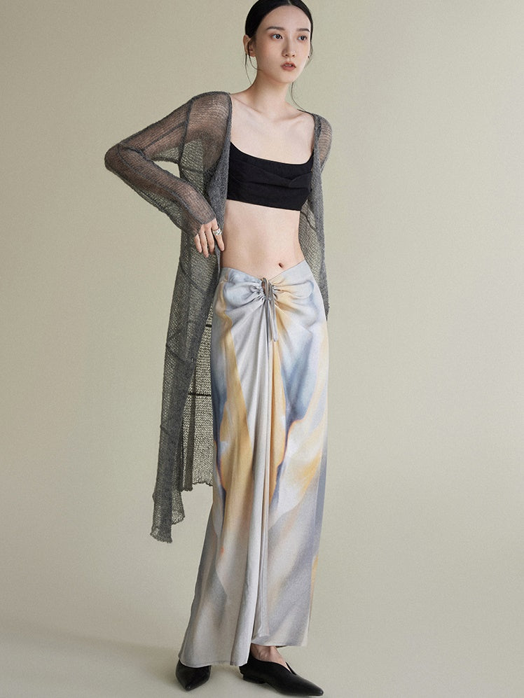 Wrinkled Waist H-shaped Dyed Skirt