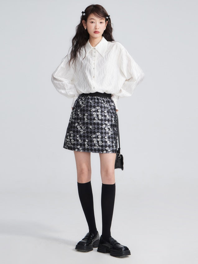 Grid Tulip JACQUARD A-LINE SKIRT