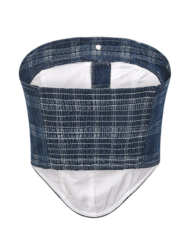 Stretch Plaid Denim Tube Top