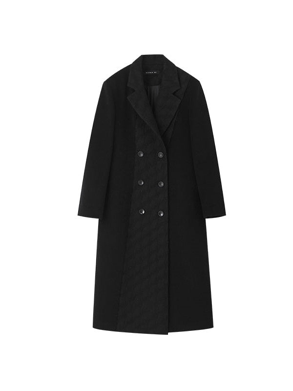 Geometric Texture Stitching Double -BREASTED LONG WOOLEN COAT