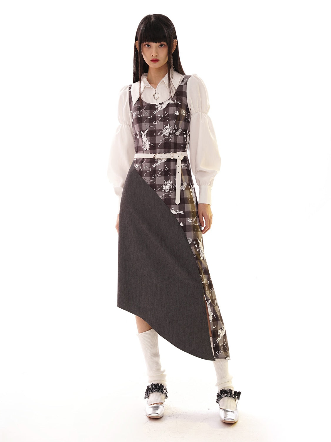 Fake Two-Piece Shirt Mid-Length Print Dress