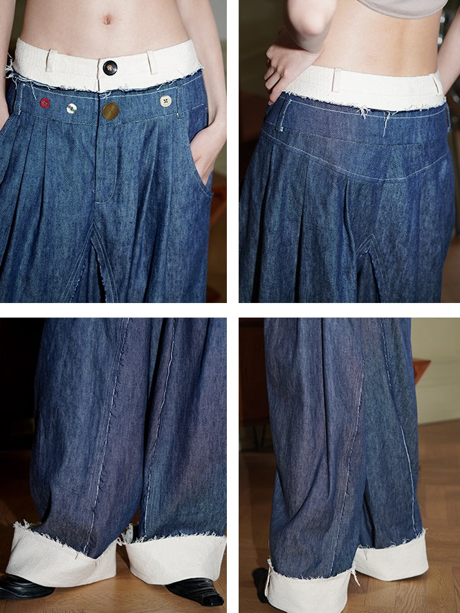 Long Wide Leg Denim Pants