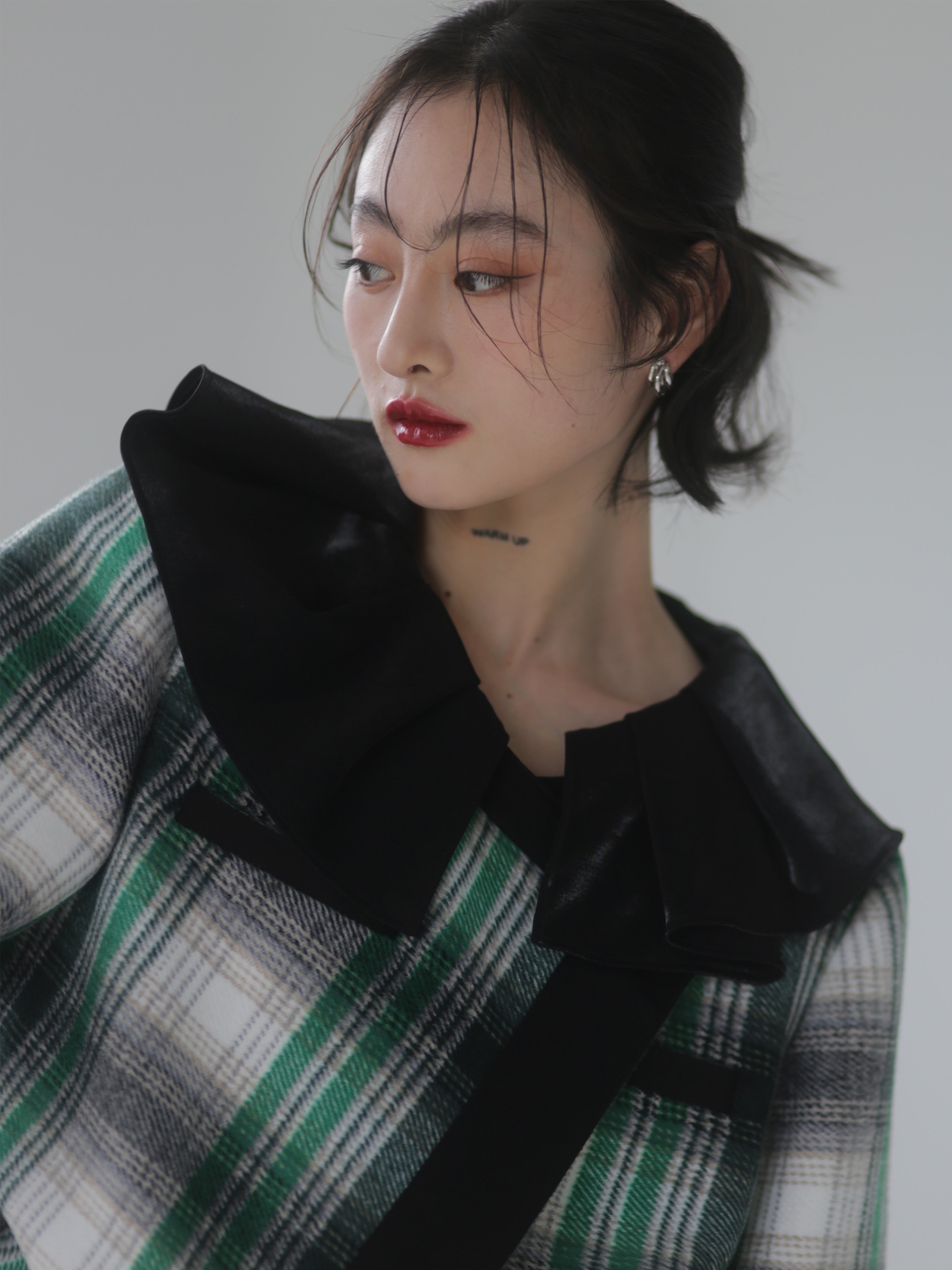 PLAID LACE COLLAR Woolen Jacket