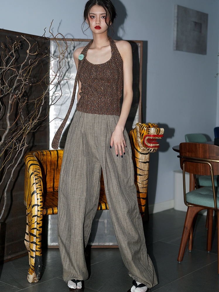 Retro Striped Long Wide Leg Pants