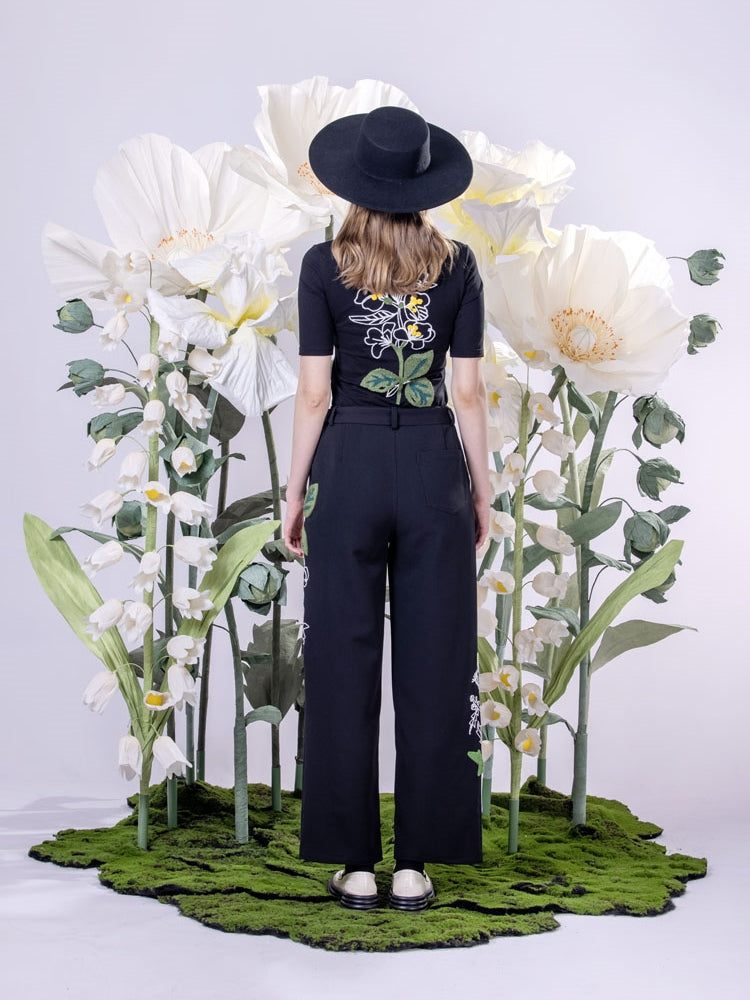 Embroidery Flower Wide-LEG NICHI PANTS