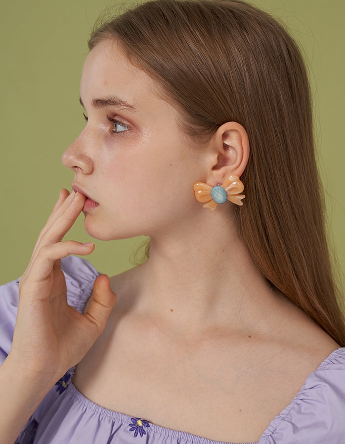 Smudged asymmetric Big Bow Earrings