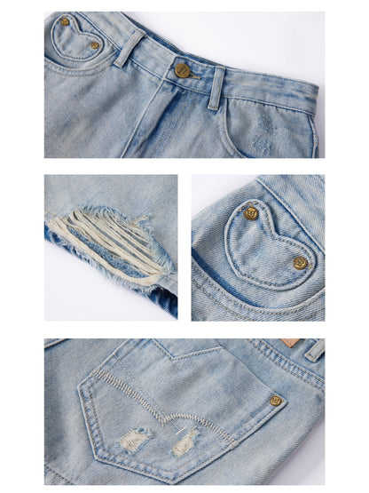 Washed Ripped Denim SHORTS PANTS