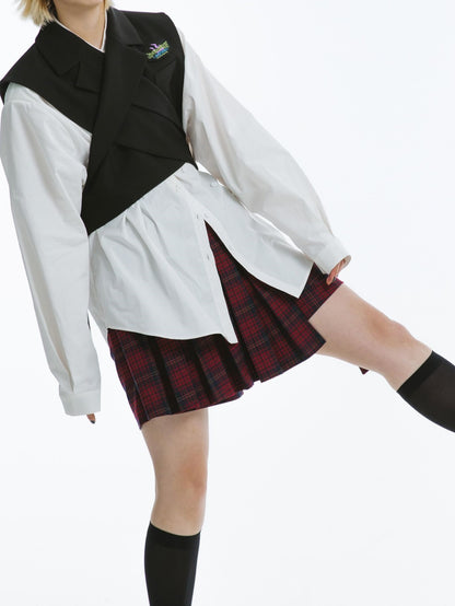 Plaid Pleats Short College Culottes