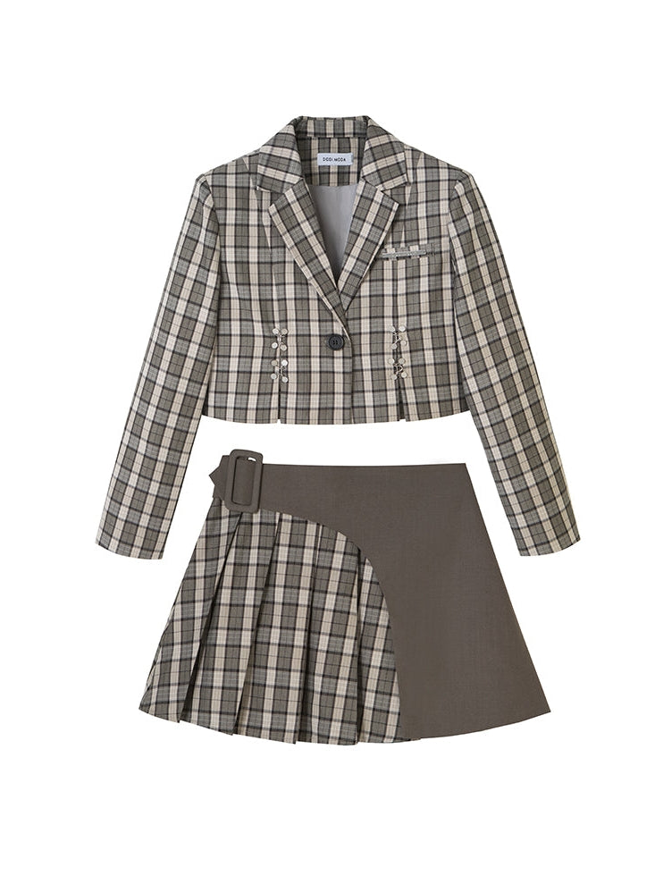 College Style Short Jacket &amp; Skirt