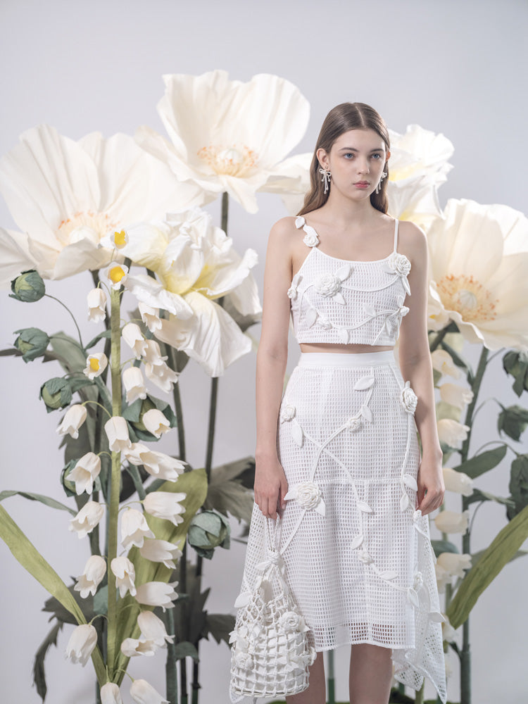 Irregular Hem Mesh Embroidery Flower Three-dimensional Skirt