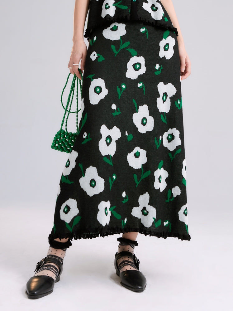 Flower Woolen JACQUARD A-TYPE SKIRT