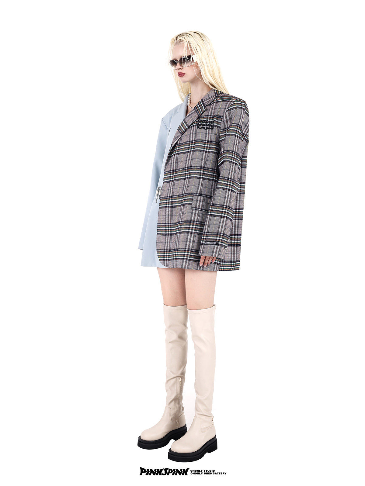 Switching Plaid Girly Tailored-Jacket