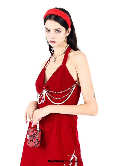 Halter-neck Pearl Chain Nichi Moon One-piece