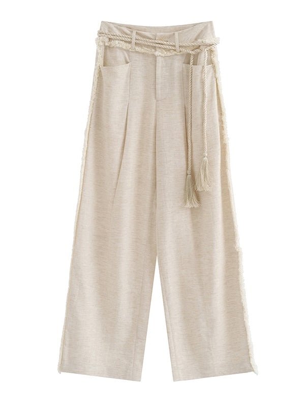 Tassel Loose High Waist Wide Leg Pants