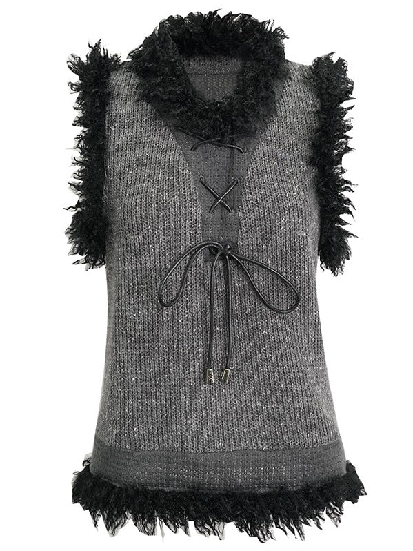 Plush Three-dimensional design Knitted Pullover Vest