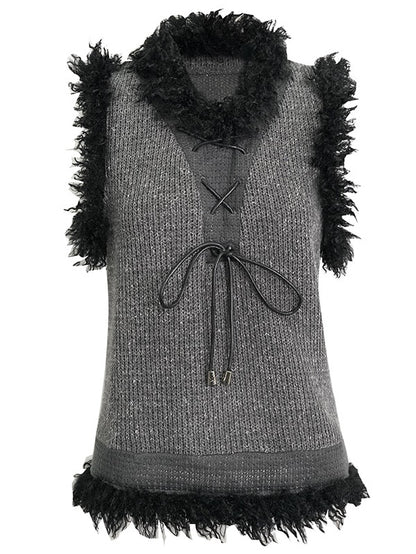 Plush Three-dimensional Design Knitted Pullover Vest