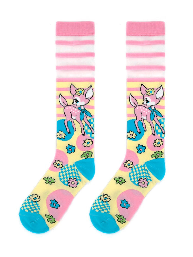 Striped Flowers Calf Socks