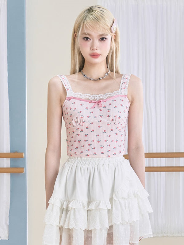 Lace Floral Bow Texture Camisole