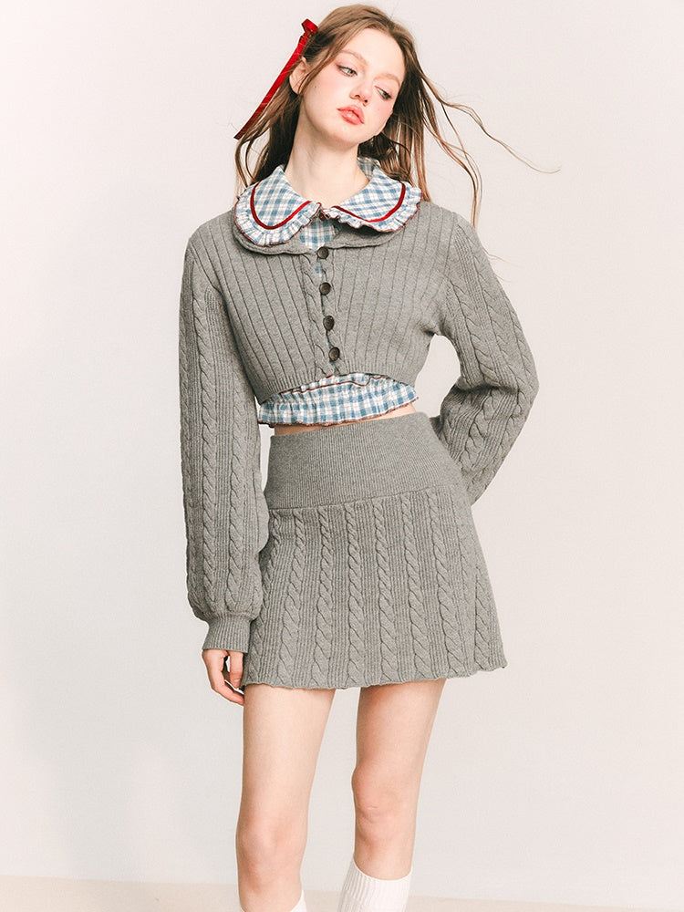 Knit Short Cardigan &amp; Skirt