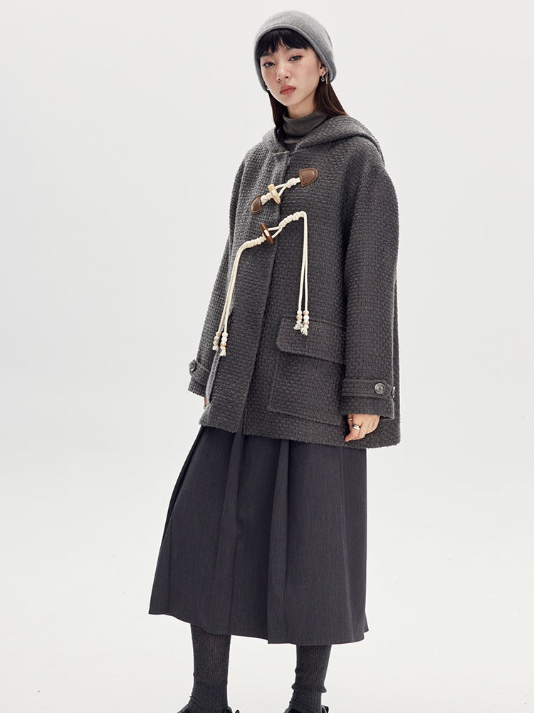 Hooded Horn Buckle Wool Coat - DIDDI MODA – ARCANA ARCHIVE