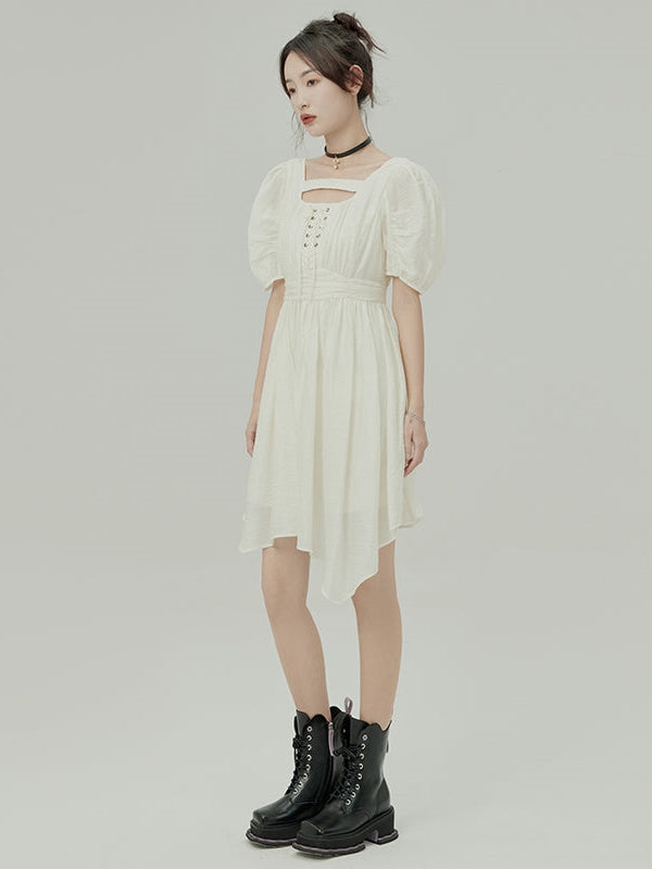 JACQUARD IRREGULAR PUFF SLEEVE Dress