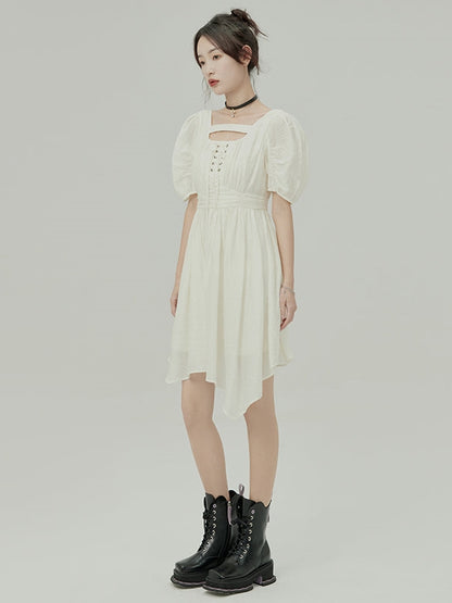 JACQUARD IRREGULAR PUFF SLEEVE Dress