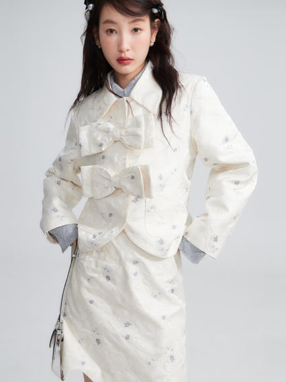 Bow Embossed Jacquard Short Jacket